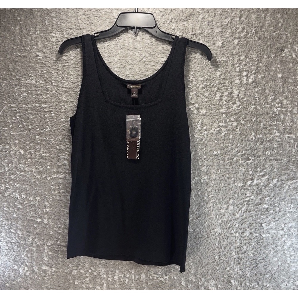 Dana Buchman Womens M Black Sleeveless Dressy Tank Nylon Rayon Ribbed NWT